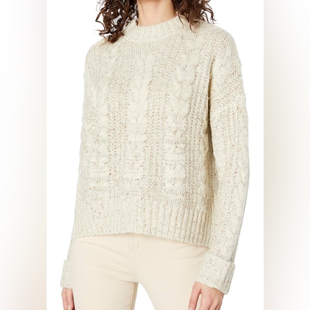 JOA Women's Classic Cable Knit Cozy Cream Ribbed Rims Contemporary Fit Sweater